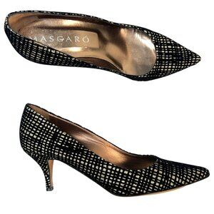 Mascaró Metallic Velvet Pumps Low Heels Pointed Toe Gold Black Evening 38 US 7.5